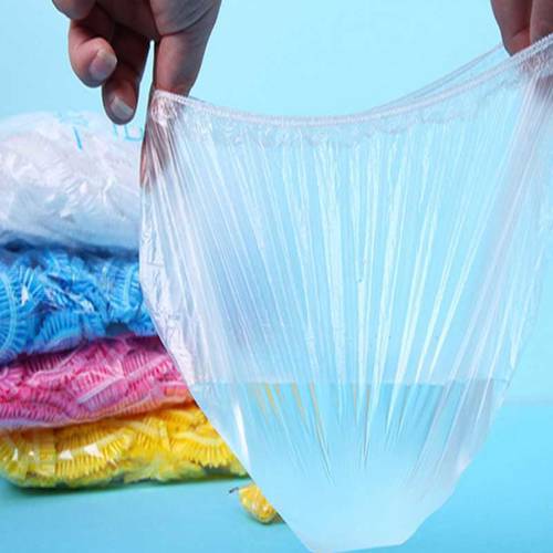 100Pcs Disposable Shower Cap Plastic Waterproof Transparent Color Shower Hat Hotel For Travel Home One Time Bathroom Products