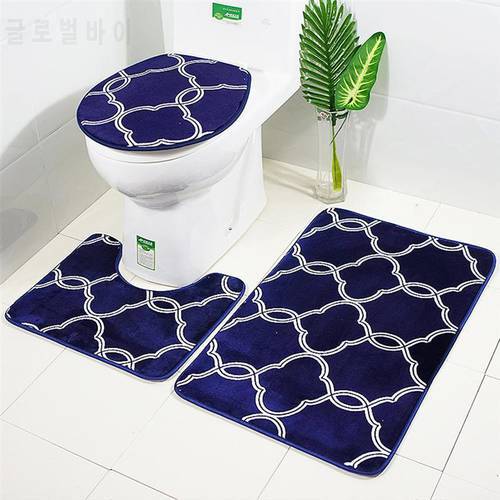 Bath Mat 3 pcs/Set Classical Pattern Toilet Cover Foot Pad Non-slip Absorbent Bathroom Door Mat Flannel Soft Bathr Rug Carpet