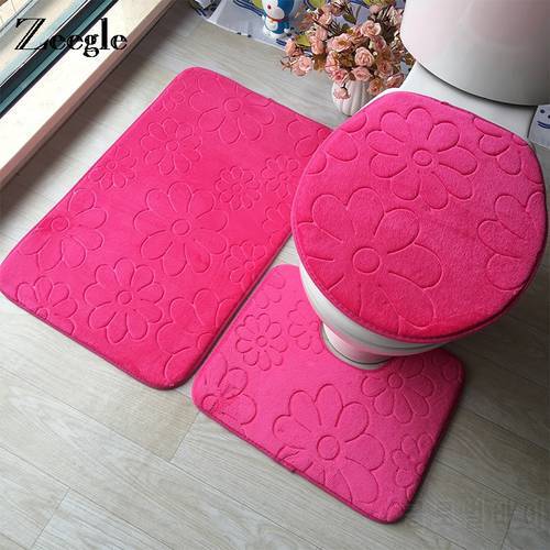 Memory Foam Bath Mat for Bathroom Non Slip Toilet Mat 3D Embossing Flannel Toilet Floor Rug Soft Absorbent Bathroom Carpet Mats