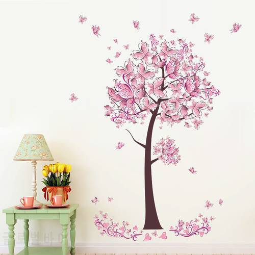 Flower Floral Butterflies Tree Wall Stickers Decals Living Room Bedroom TV Sofa Background Home Decor Wall Decals Mural Poster