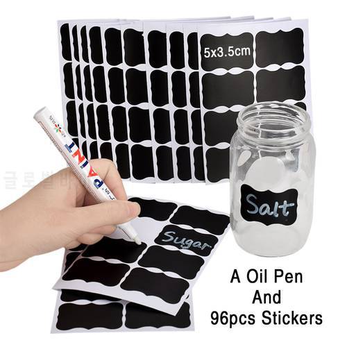 96pcs Reusable Candy Jam Jars Kitchen Label Stickers Storage Bottle Container Label Blackboard Chalk Board Stickers For Marked