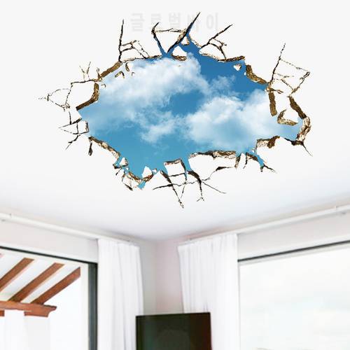 Creative 3D wall stickers blue sky break the PVC paste poster ceiling wall paper child bedroom muursticker