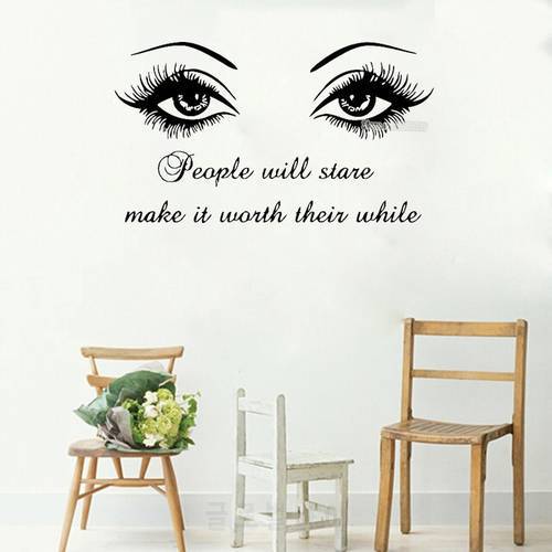 Wall Decal Black Eye Eyelashes Vinyl Stickers Lashes Eyebrows Brows Beauty Salon Wall Sticker Quote Girl Room Home Decor LC020