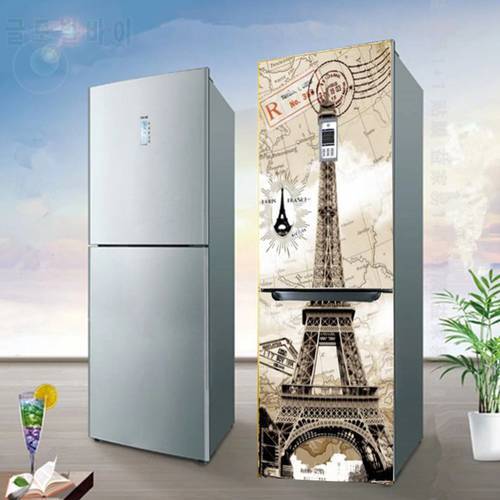 DIY Eiffel Tower Waterproof Self Adhesive Refrigerator Sticker Fridge Door Cover Wallpaper wall stickers