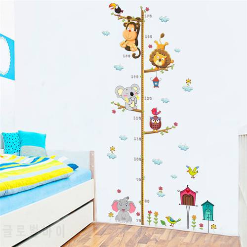 diy owl lion monkey height measure wall stickers for kids rooms decor cartoon animals growth chart wall decals pvc poster mural