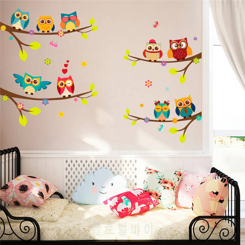cute branch owl wall stickers for kids rooms living room home decor cartoon animal wall decals art diy mural pvc posters gift