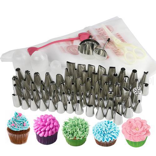 101pcs /set russian tulip nozzles cake icing piping nozzles bags coupler and heart Tie