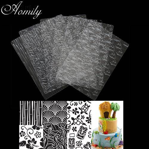 Aomily 6Pcs/Set Hawaii Style Fondant Cake Texture Molds Flower Transparent Plastic Sugar Crafts Sheet Mat DIY Home Baking Tools