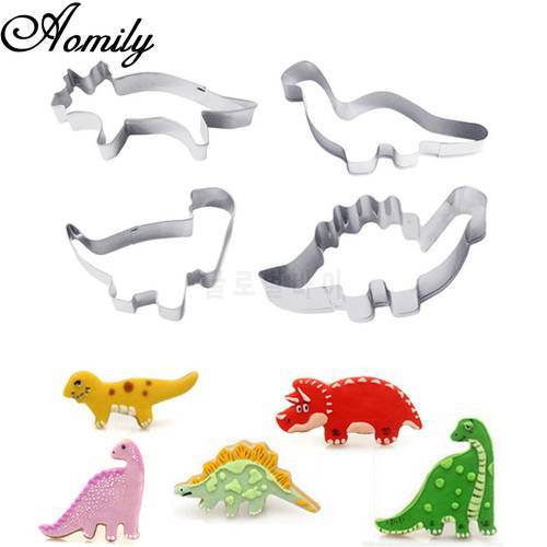 Aomily Dinosaur Cake Mold 4Pcs/Set Cookies Fondant Chocolate Candy Pastry Baking Tools Kids Party Birthday Kitchen Decorating