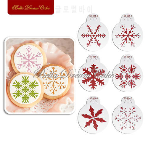 6pcs/lots Christmas Different SnowFlake Design Cookies Stencil Candy Template Coffee Decor Stencil Cake Decorating Tools ST-924