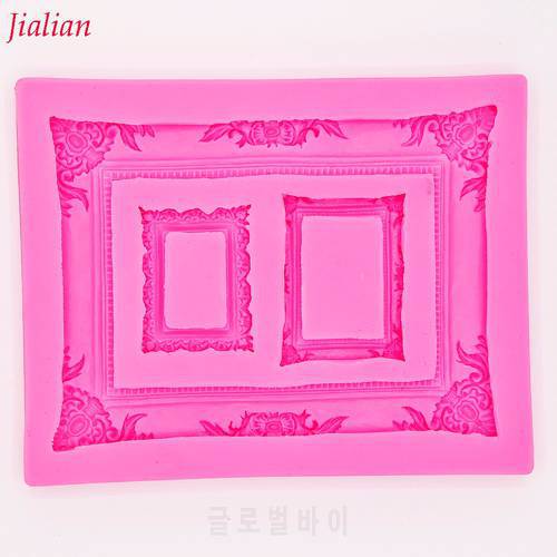 Jialian mirror picture frame modelling 3D silicone mold cake decoration mold fondant mold FT-0950
