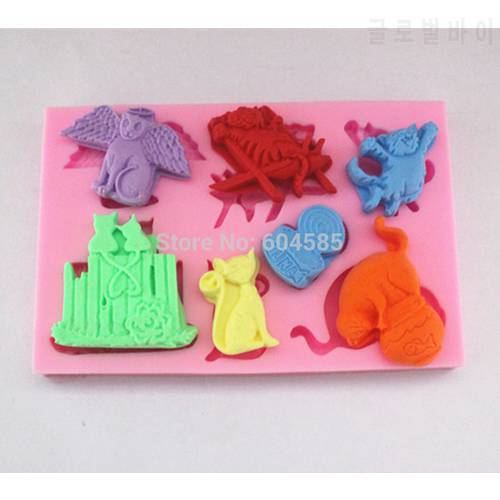 cat cartoon animals series fondant cake molds soap chocolate mould for the kitchen baking FM099