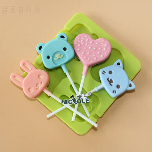 Cute Animal Lollipop Molds Silicone Chocolate Candy Molds DIY Jelly Pudding Mould Craft Cake Decorating Tool