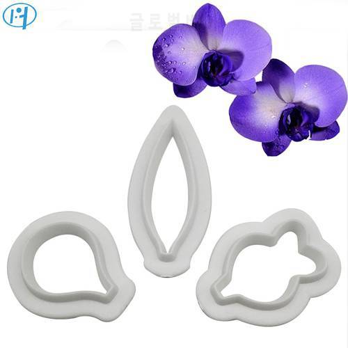 3Pcs Flower Mold Fondant Cake Embosser Orchid Cutter Cookie Biscuit Molds Embossing Fondant Decorating Tools