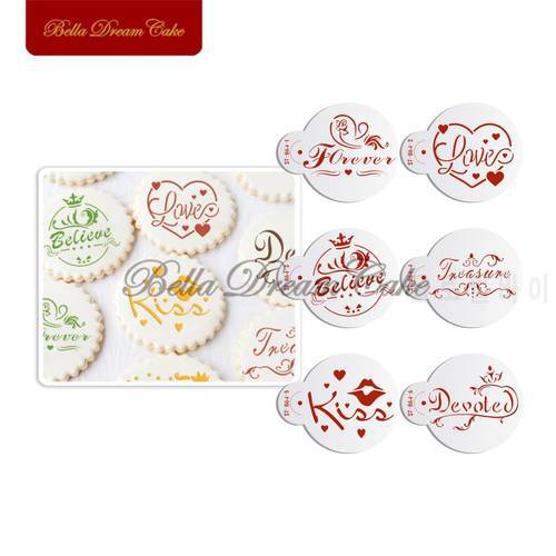 6Pcs/set Cookies Stencil for Valentine&39s Day Series Love Forever Cake Stencil Wedding Cake And Cupcake Decorating Tool