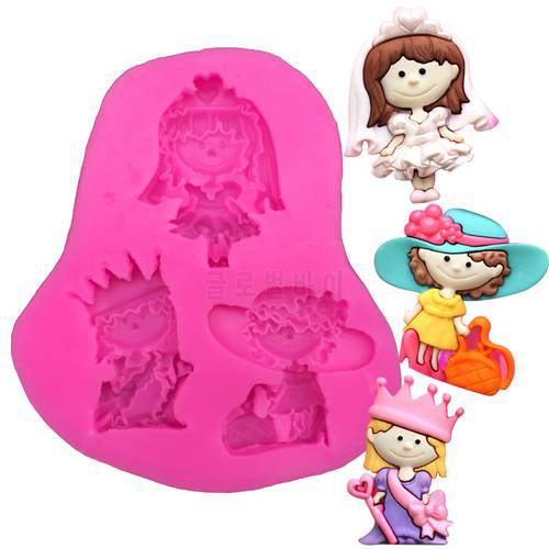 Princess Bride girl Shape fondant silicone mold kitchen baking chocolate pastry candy Clay making cupcake decoration tools F0119