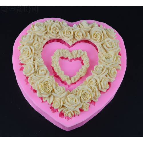 Eco-friendly Large Size Heart Rose Flower Silicone Mold Fondant Wedding Decorating Valentines Gift Chocolate Cake Molds H025