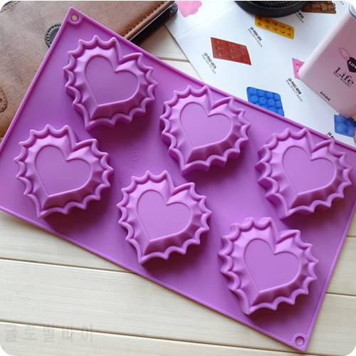 Silicone Baking Cake Mold 6 Heart Handmade Soap Mold With Side Lace Decorating H022