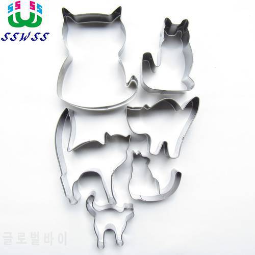 Six Lively Cats Shape Cake Cookie Biscuit Baking Molds,Animal Cake Decorating Fondant Cutters Tools,Direct Selling