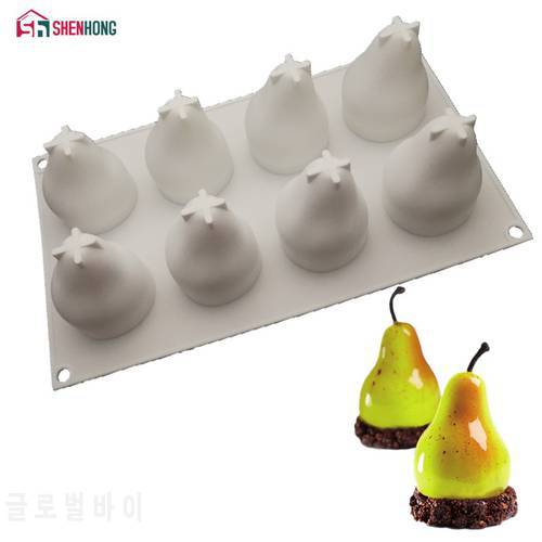 SHENHONG 8 Holes Pear Design Silicone Cake Mold DIY 3D Fruit Mould Cupcake Cookie Muffin Soap Moule Baking Tools