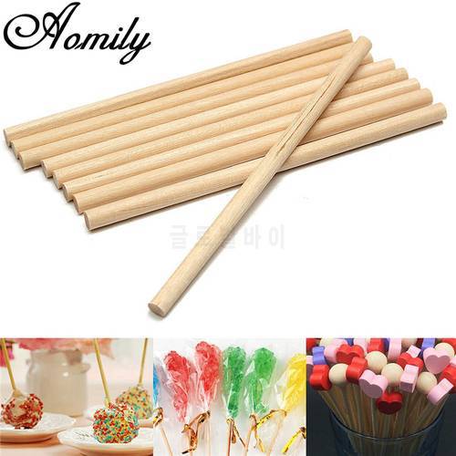 Aomily 100pcs/Set Round Wooden Lollipop Lolly Sticks 10cm Cake Dowels For DIY Food Crafts Candy Decor Rod Party Events Supplies