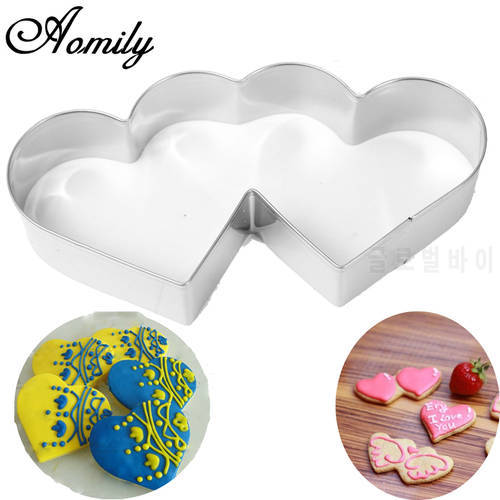 Aomily Lovely Double Heart Cookies Cutter Sweet Love Cake Pastry DIY Mould Baking Tools Stainless Steel Metal Valentine&39s Day