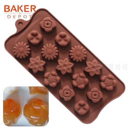 BAKER DEPOT flower shape silicone chocolate mold candy gummy ice tray molds DIY biscuit cake bakeware mold chocolate soap molds