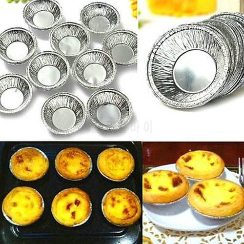 100pcs Disposable Aluminum Foil Baking Cups Egg Tart Pan Cupcake Case Tar Cake Mold Bakewares with Tin Barbecue seasoning cup