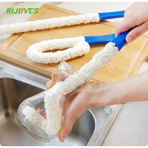 RLJLIVES Plastic Flexible Wand Foam Sponge Hand Wine Bottle Glass Decanter Cups Washing Clean Brush Scrubber Cleaner