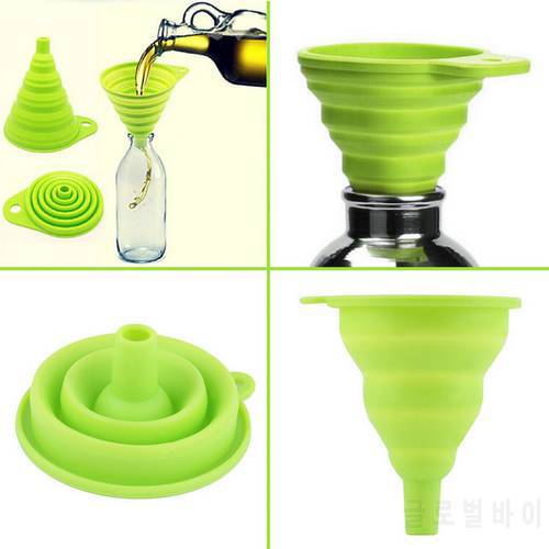 High Quality 1 pc Anti-spill Kitchen Funnel Gadget Mini Silicone Foldable Collapsible Funnel Hopper Jars Kitchen Tool