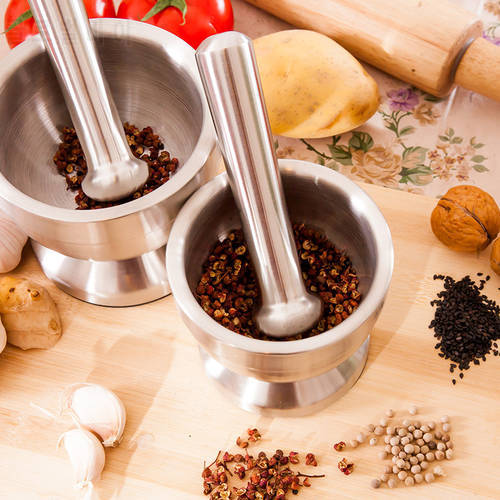 High Quality Stainless Steel Thickened Manual Grinder Kitchen Food Garlic Presses Burnisher Pestle Pedestal Bowl Cooking Tool