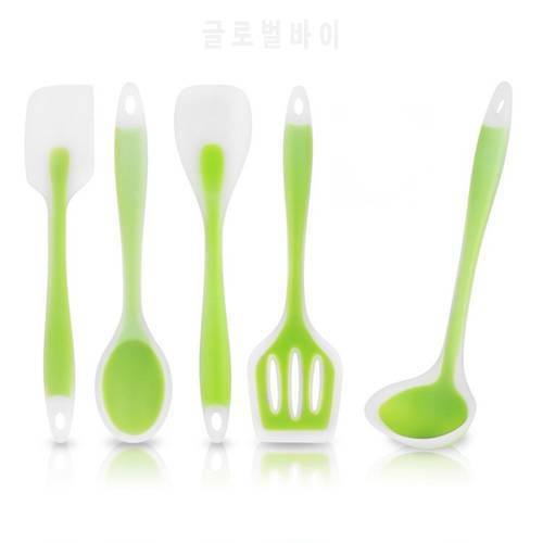 5PCS Kitchen Cooking Utensil Set Heat Resistant Cooking Tools including Spoon Turner Spatula Soup Ladle Color Green