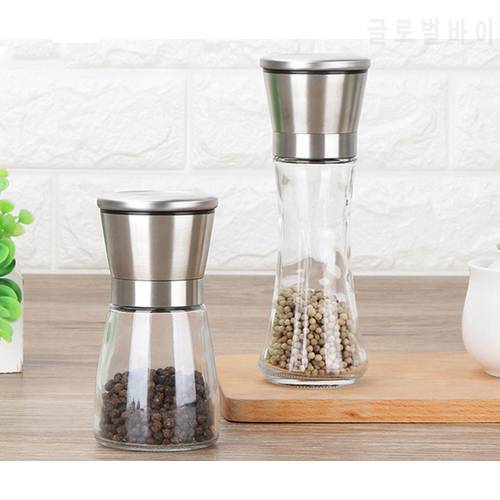 [Video]1PCS Fashion Stainless Steel Mill Glass Body Spice Salt and Pepper Grinder Kitchen Accessories Cooking Tool Portable