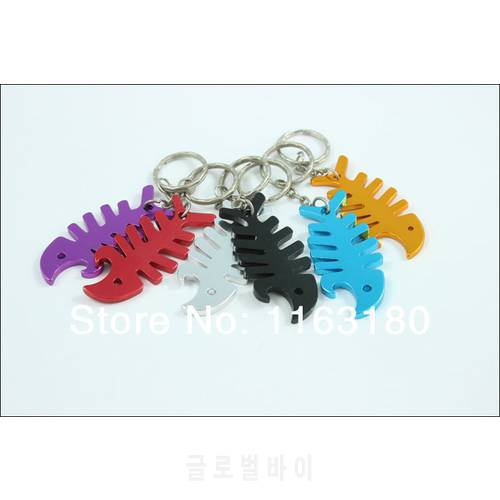24 Pcs/lot good quality Fishbone shape Metal Bottle Opener Can opener with Keyring Keychain Promotional GiftFree shipping