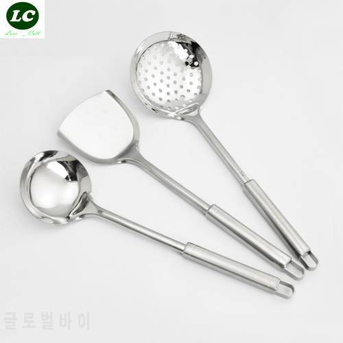 free shipping 3pcs stainless steel spoon spatula colander set inox handle tools set cooking tools kitchen utensil