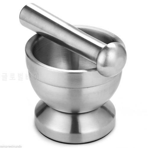 Double Stainless Steel Garlic Grinder Metal Mortar Salt And Pestle Pedestal Bowl Garlic Press Pot Herb Pepper Spice Grinder Pot