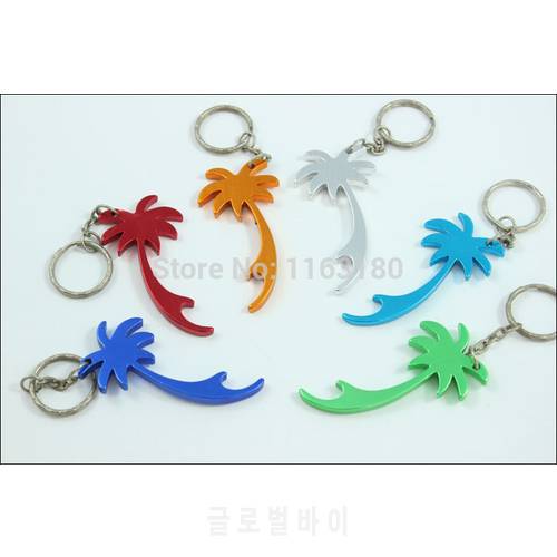 72pcs/lot palm tree shape keychains beer can bottle opener key ring promotion gift free shipping