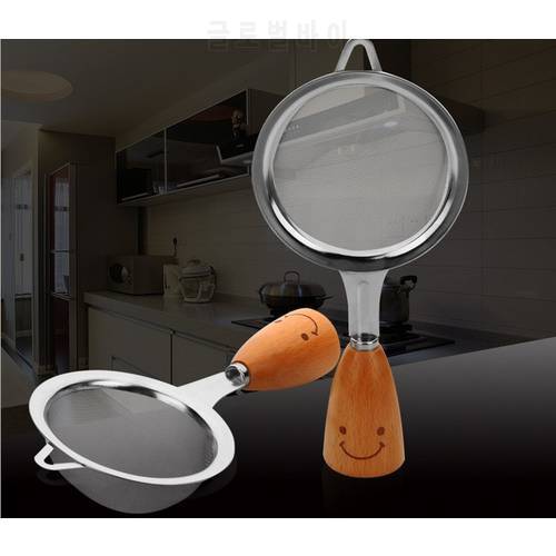 1PC Creative Daily Japanese Wood-handled Kitchen Grease Pot Colander Spill Spoon Stainless Steel Mesh Trumpet KX 143