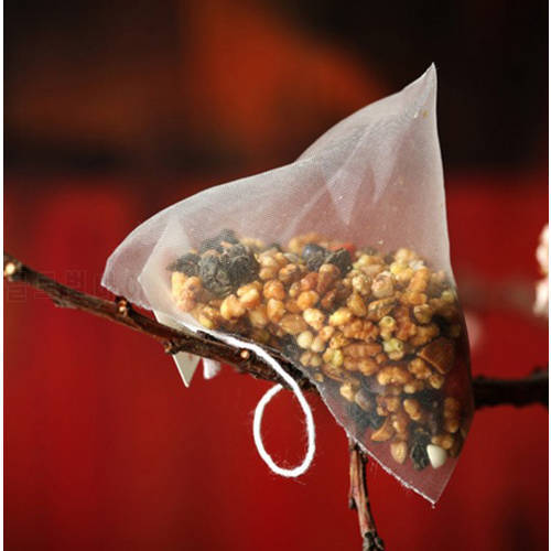 1000pcs/lot Nylon Pyramid Tea Filters Tea Bags Bag Single string with label Transparent Empty Teabags 5.6*7cm Can Customize Logo
