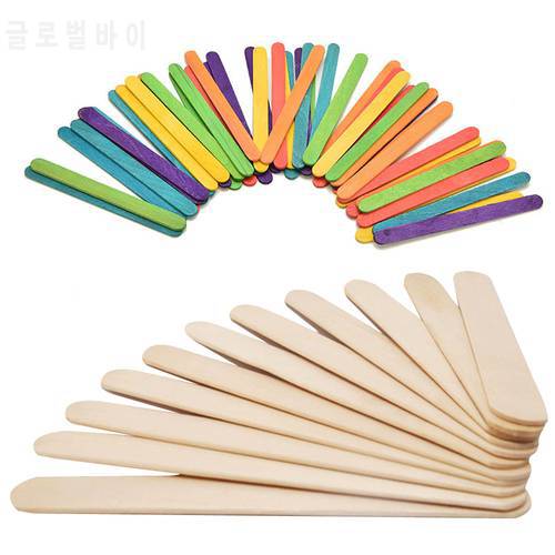 50Pcs/Lot Colored Wooden Popsicle Sticks Natural Wood Ice Cream Sticks Kids DIY Hand Crafts Art Ice Cream Lolly Cake Tools