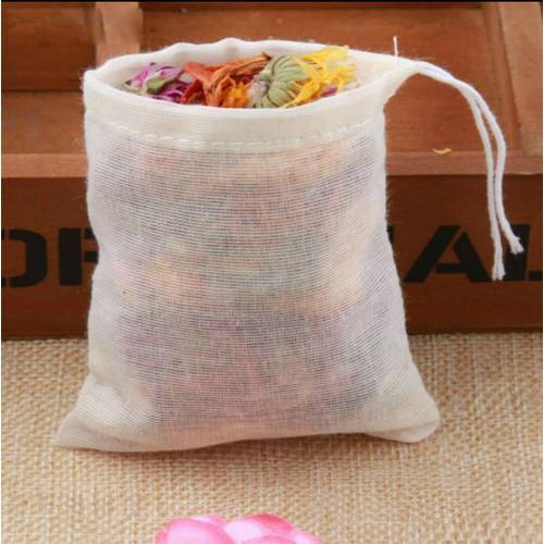 50pcs/lot NEW Cotton Drawstring Strainer Tea Spice Food Separate Filter Bag For Drinking Tea Tools 6*8cm