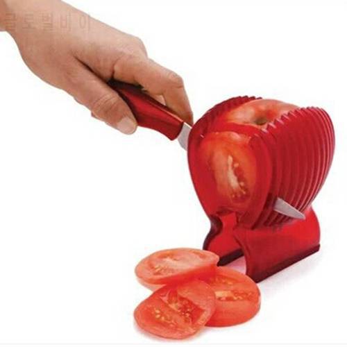 1 Pcs Good Quality Fruit Vegetable Cutter Tools Plastic Red Tomato Holder Slicer Guide Potato Onion Holder Cutter