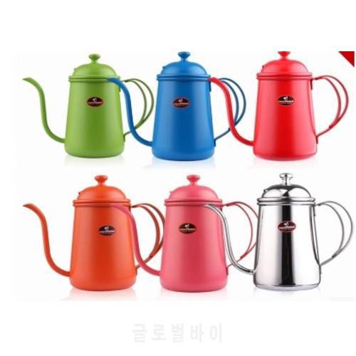 FeiC 1pcs new arrival 0.7L 5color Tea and Coffee Drip Kettle pot stainless steel gooseneck spout Kettle for Barista