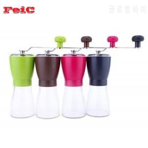 FeiC 1pc four colors Hand grinder ceramic core coffee grinder mill Adjustable thickness degree Washable portable