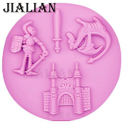 HOT Selling Dragon castle soldier fondant 3D silicone decoration mold DIY Cake Decorating Tools cooking Baking mould T0528