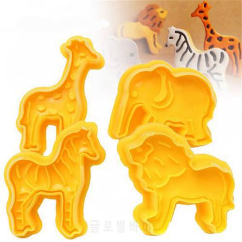 4Pcs/Set Lion Giraffe Zebra Elephant Animal Fondant Cake Mold Biscuit Cookie Plunger Cutters Sugarcraft Cake Decorating Tool