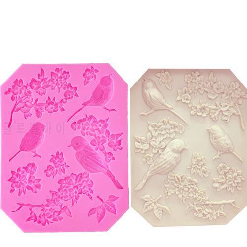M1018 Birds Cake Silicone Molds For Fondant Cake Decorating Tools Plum Flower Sugar Craft Chocolate Candy Clay Moulds