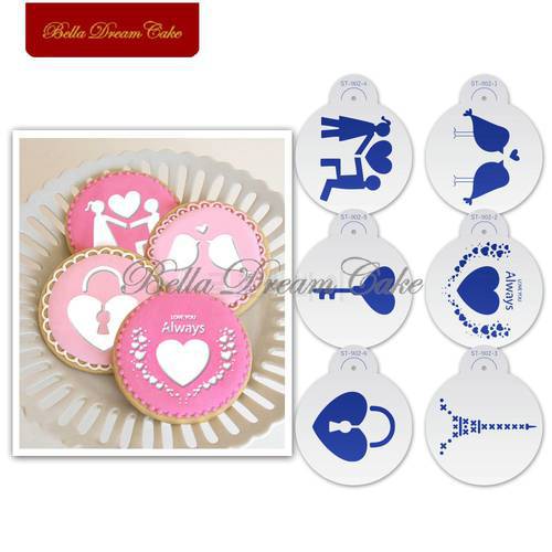 6Pcs/set Cookie Stencil for Valentine&39s Day Series Propose Marriage Cake Stencil Wedding Cake And Cupcake Decorating Tool