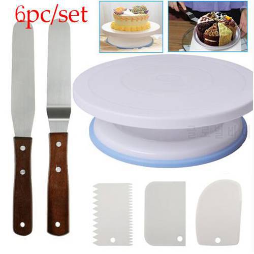 6PCs/Set Plastic Cake Turntable Rotating Cake Plastic Dough Knife Decorating 10 Inch Cream Scraper Stand Cake Rotary Table