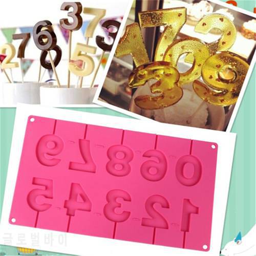 0-9 Numbers Shape Lolli Silicone Mold 3D Hand Made Sucker Sticks Chocolate Lolli Mold With Sticks party decoration